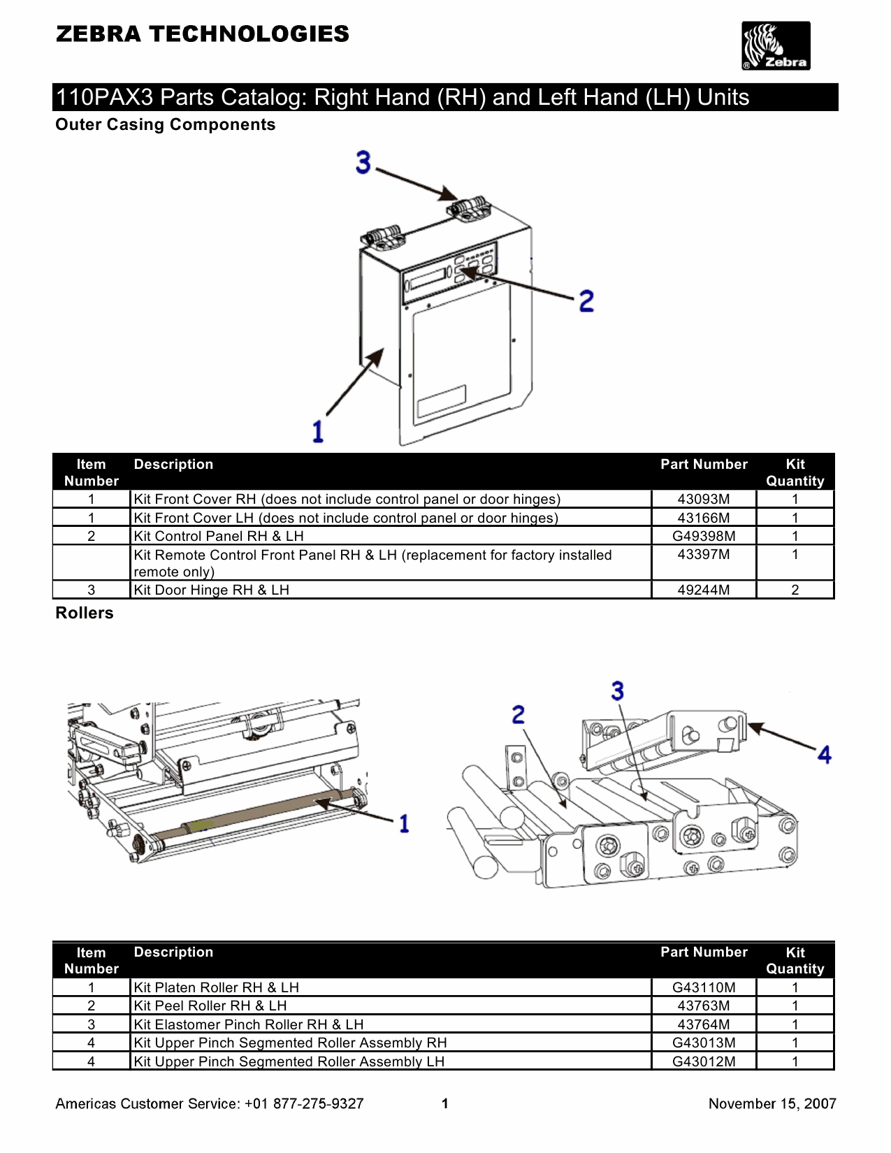 Zebra Label 110PAX3 Parts Catalog-1